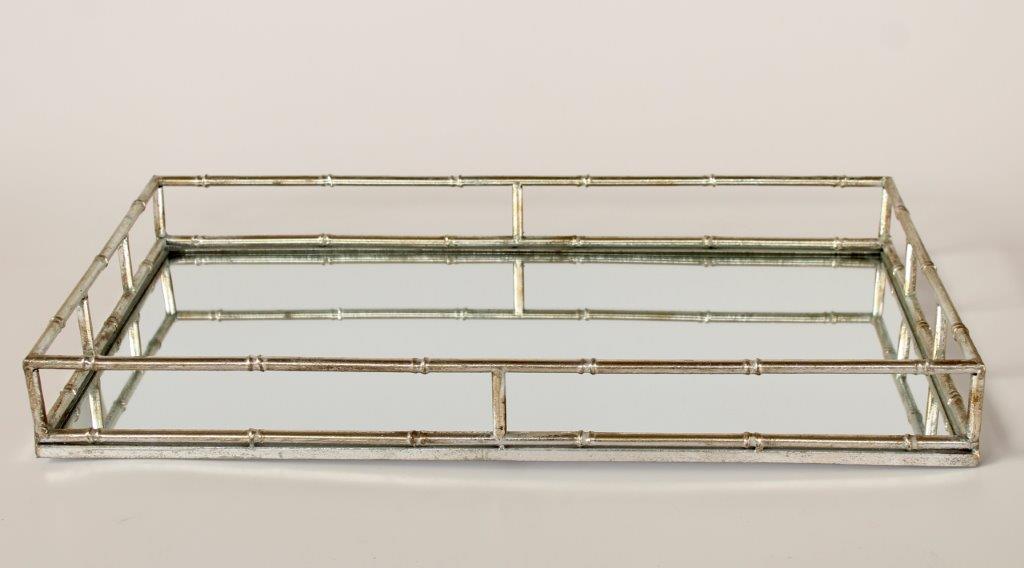 Silver Rectangular Mirror Bamboo Tray